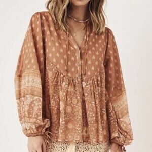 Spell And The Gypsy Utopia Blouse Cinnamon Peasant Top Size S